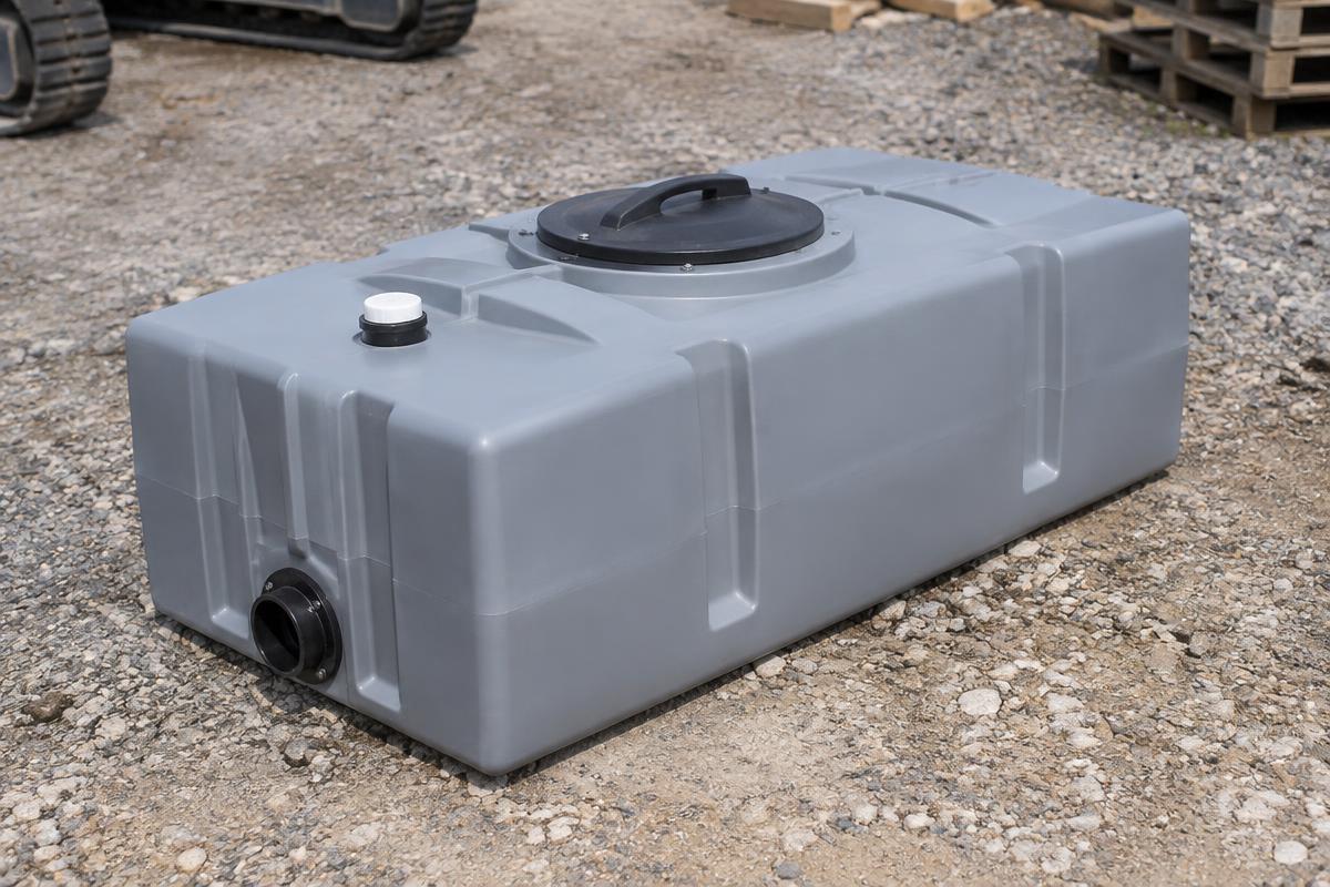 Portable wastewater holding tank on a construction yard